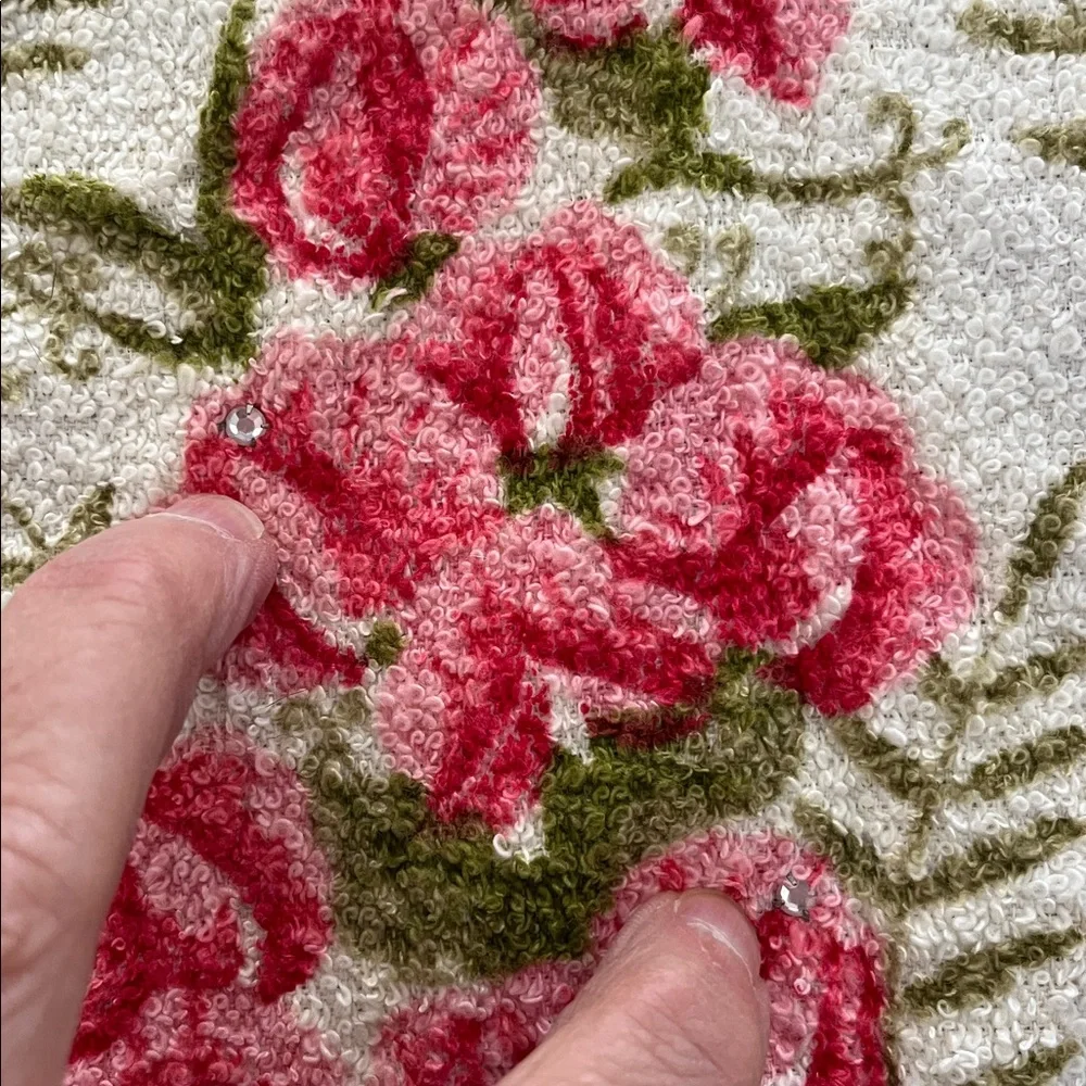 2 Vtg Royal Terry Of California Hand Towels Pink Roses & Rhinestones MCM Floral